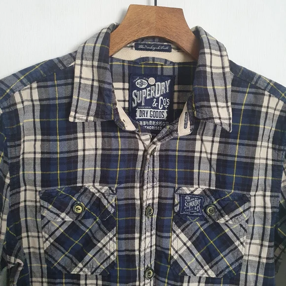 Superdry navy check shirt Medium mens slim fit - Picture 3 of 5